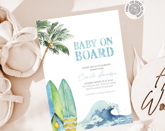 Editable Baby on Board Baby Shower Sprinkle Surf Surfing 