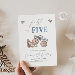 Monster Truck 5th Birthday Invitation: Editable Printable Evite (Digital Download)