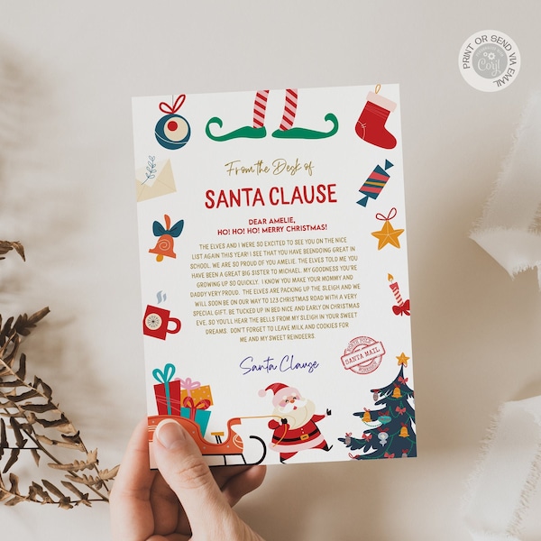 Editable Personalized Letter from Santa Claus, From The Desk of Santa Christmas Eve North Pole Mail, Download Printable Template