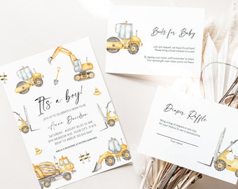 Baby Under Construction Shower Invitation, Editable Digger Baby Sprinkle Party Invite Template, Instant Download, Paperless Post