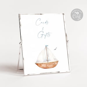 Bearbeitbares Segelboot Geburtstagsparty Schild, Geschenke und Karten Schild Nautisches Schild Vorlage, Sofortiger Digitaler Download, Schnelle Drucke