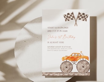 Orange Monster Truck Birthday Invitation: Editable Monster Bash (Instant Download)