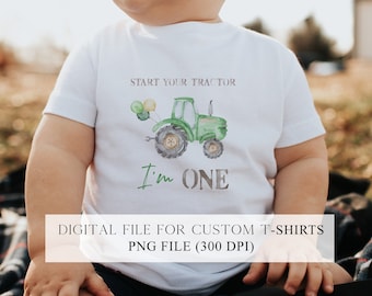 Green Tractor 1st Birthday Tee PNG: Farm Outfit (Digital Download)