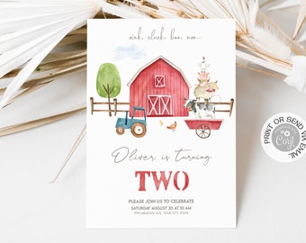 Farm Animals Birthday Invitation: Barnyard Party, Boy 2nd Birthday (Digital)