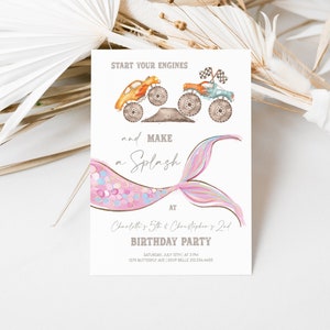 Monster Truck Mermaid Joint Birthday Invitation Template (Digital)