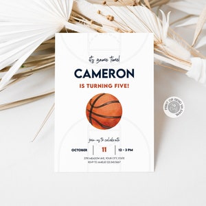 Faire-part d'anniversaire de basket-ball, modèle d'invitation d'anniversaire sur le thème sport minimaliste modifiable, téléchargement numérique imprimable, tout âge