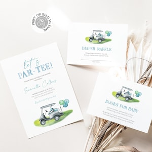 Golf Baby Shower Einladungspaket, digitaler Download, Windel Tombola Karte, geschlechtsneutral, Paare Dusche Coed, Teil Tee, bearbeitbare Vorlage