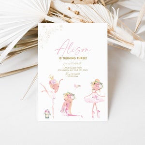 Ballerina Birthday Invitation Editable Modern Ballet Dancer Girl Birthday Invite Template, Printable Instant Download