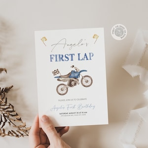 Dirt Bike 1st Birthday Invitation: Blue Racing Template (Digital Download)
