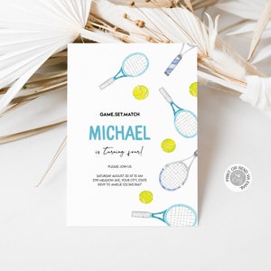 Modèle modifiable d'Invitation d'anniversaire de tennis, imprimable c'est l'heure du jeu sport inviter, thème sport inviter téléchargement numérique