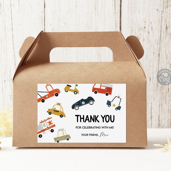 Cute Cars Printable Gable Box Label, Editable Transportation theme Gable Box, City Cars Gift Box Label, Digital Download