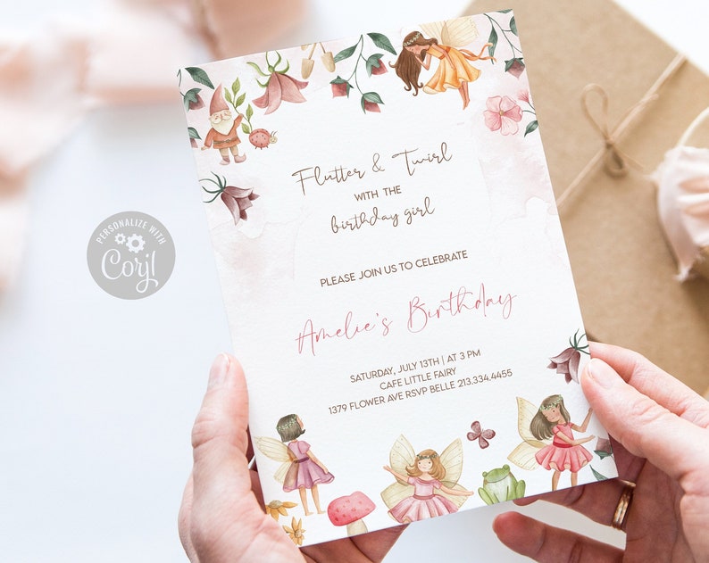 PRINTABLE EDITABLE Fairy Birthday Invitation Butterfly Magical Flutter and Twirl Garden Floral Invite Instant Download Edit