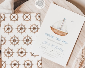 Sailboat 1st Birthday Invitation: Nautical Theme (Digital Download)