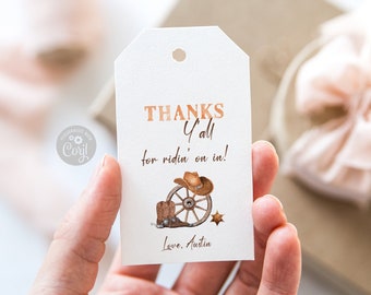 Cowboy Birthday Party Merci Tag, Editable Wild West Favor Tag, Editable 1st Rodeo Gift Tags, Printable Digital Download