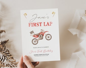 Red Dirt Bike 1st Birthday Invitation: Race Car Party (Digital Download)