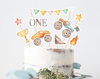 Decorazione per torta a forma di Monster Truck: decorazione per la festa del primo compleanno (download immediato)