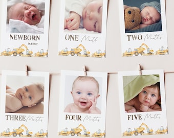 Construction Cars monthly photo banner, Babys first year photos, Milestone banner, Dump Truck 1st birthday decorations, 12 month banner