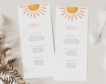 Editable Sun Menu Card Template: Sunshine Baby Shower (Digital Download)