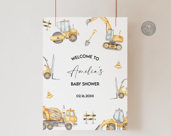 Editable Construction Baby Shower Welcome Sign, Printable Construction Theme Birthday Party Sign, Digital Download