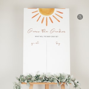 Adivina el género del bebé, Sunshine Boho Theme Boy or Girl Baby Shower Game, Él o ella firma, Revelación mínima de género, Plantilla editable digital