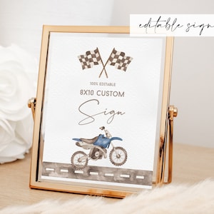Panneau de table d’anniversaire Blue Bike, Panneau de boissons alimentaires d’anniversaire Dirt Bike Motorbike modifiable, téléchargement numérique, Décor de fête à thème de vélo de montagne