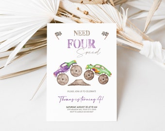 Monster Truck 4th Birthday Invitation | Need Four Speed
