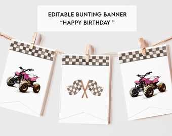Pink ATV Birthday Banner: Editable Printable File (Digital Download)