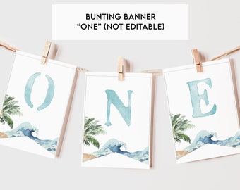 The Big One Surf Themed High Chair Banner - Wood & Tassel Birthday Party Decoration