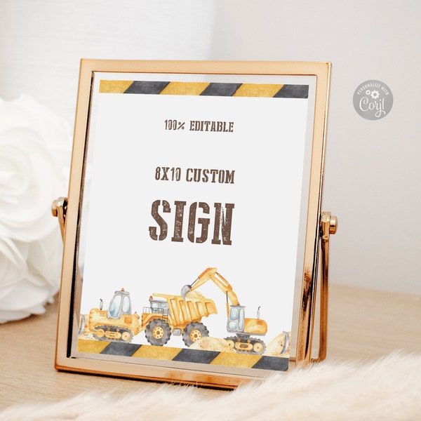 Editable Construction Cars  Birthday Sign | Construction Trucks Birthday Party Decorations |Digger Birthday Food Drink Sign Digital Download