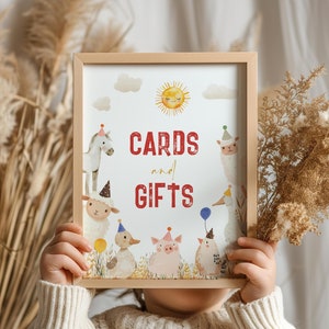 Editable Farm Birthday Party Sign, Barnyard Animals Cards & Gifts Sign, Custom Countryside Theme Birthday Poster, Digital Download Template
