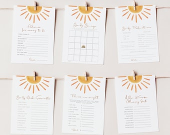 Boho Sun Baby Shower Games Bundle: Printable Template (Digital Download)