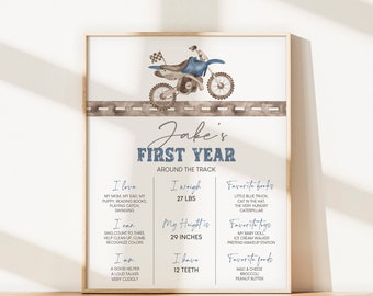 Editable Dirt Bike Milestone Sign, Blue Motorcycle Any Age Birthday Stats Poster, Printable Birthday Birth Stats Board, Instant Download