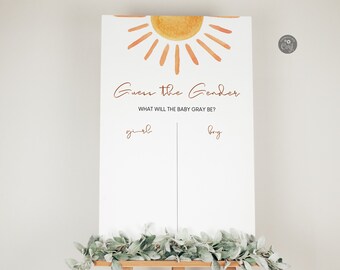 Sunshine Boho Gender Reveal Game: He or She Sign (Digital Editable Template)