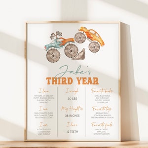 Monster Trucks 3rd Birthday Milestone Sign: Editable Template (Instant Download)