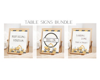 Dig In Construction Birthday Party Signs Bundle (NOT Editable) | Digger Birthday Theme Sign Pack  | Ready to Print Food Station Signs