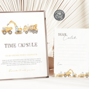 Bewerkbare bouw auto's Tijd Capsule eerste verjaardag, Digger verjaardagsfeest sjabloon afdrukbaar, instant download