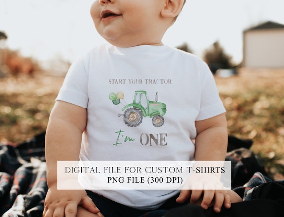 Green Tractor 1st Birthday Tee PNG: Farm Outfit (Digital Download)