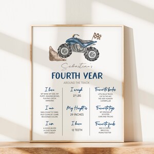 Panneau de signalisation d'anniversaire modifiable bleu 4 roues, affiche de statistiques de tout âge, quad imprimable 1ère carte de statistiques de naissance, téléchargement numérique