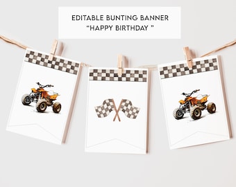 ATV Birthday Bunting Banner: Editable 4-Wheeler Template (Digital Download)
