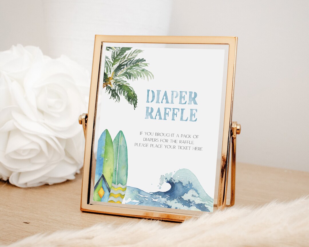 Surfing Baby Shower Diaper Raffle Sign: Beach Theme (digital Download ...