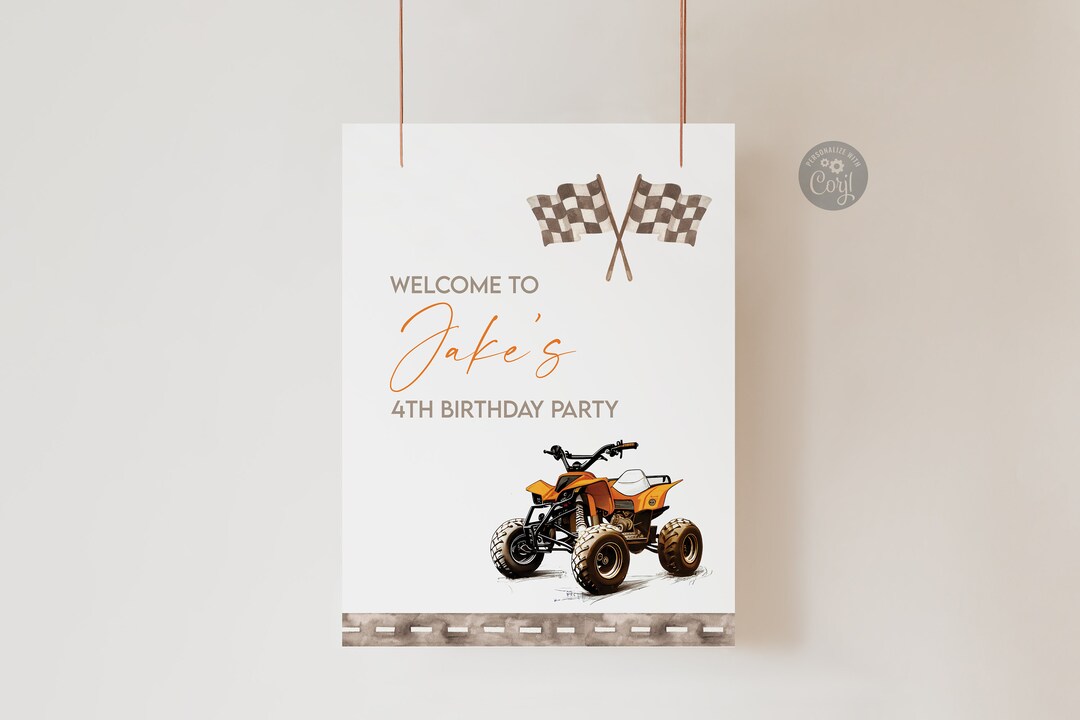 ATV Bike Birthday Welcome Sign: Editable 4 Wheeler Poster (digital ...