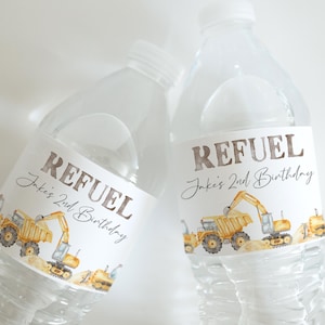 Editable Construction Water Bottle Labels | Digger & Dump Truck Party Wrappers | Birthday Decorations | Instant Download