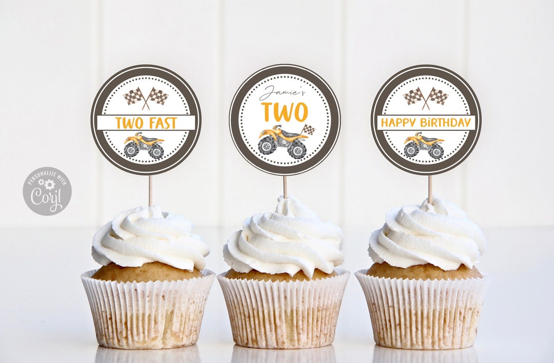 Printable ATV Bike Cupcake Toppers, Two Fast Quad Bike Party