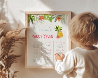 Mijlpaalbord Hawaiian Luau 1e verjaardag: tropisch ananasdecor (directe download)