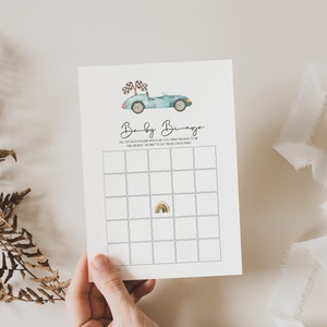 Baby Bingo Blue Race Car Baby Shower Game, Editable Printable Baby Sprinkle Game Template Instant Download Corjl