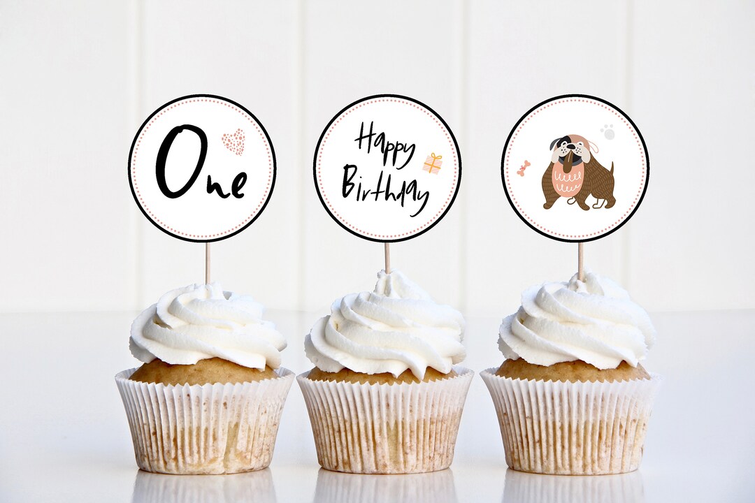 Dog Birthday Cupcake Toppers Puppy Pawty Cupcake Decor Dog - Etsy