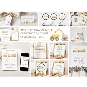 Construction 3rd Birthday Party Bundle: Editable Digger Decorations (Instant Download)