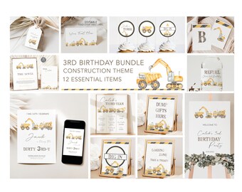 Construction 3rd Birthday Party Bundle: Editable Digger Decorations (Instant Download)