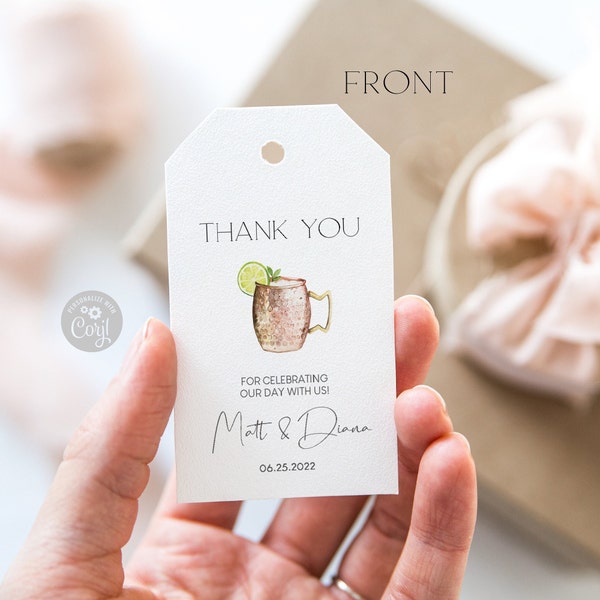 Editable Drink's Recipe Gift tag template, Moscow Mule favor tag, Cocktail Gift tag, Wedding favor tag| Special event tags Editable Template