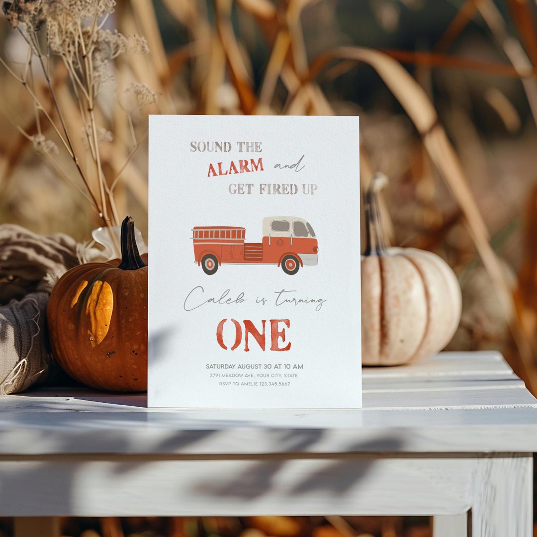 Fire Truck Birthday Invitation: Firefighter Party, Editable Template ...
